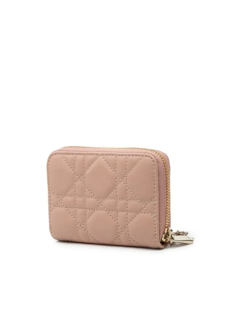 Dior Lady Dior Cannage Mini Wallet Coin Purse Pink Leather